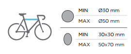 Portabicis Menabo Winny Plus dimensiones de cuadros de bicicletas admitidos